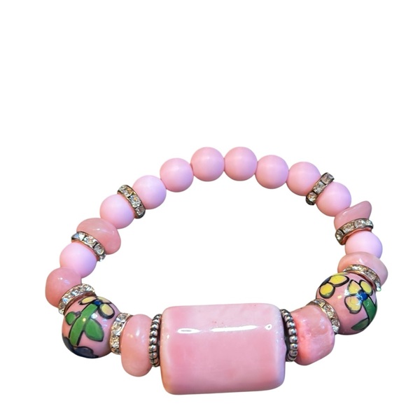 Pink Beaded Bracelet with Floral Accents- Color Pop Collection - Picture 4 of 9